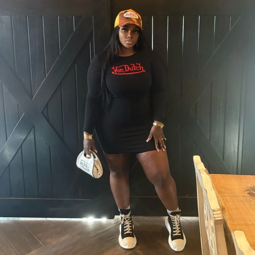 Von Dutch Black and Red Long Sleeve Dress - Picture 5 of 5